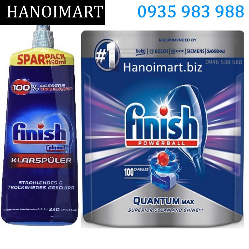 Combo 100 Viên rửa bát Finish quantum max + 1150ml Nước làm bóng Finish - Hanoimart