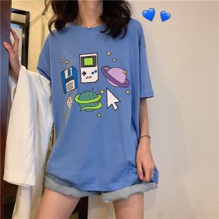 Áo thun tay lỡ form rộng giấu quần màu xanh chất cotton cao cấp