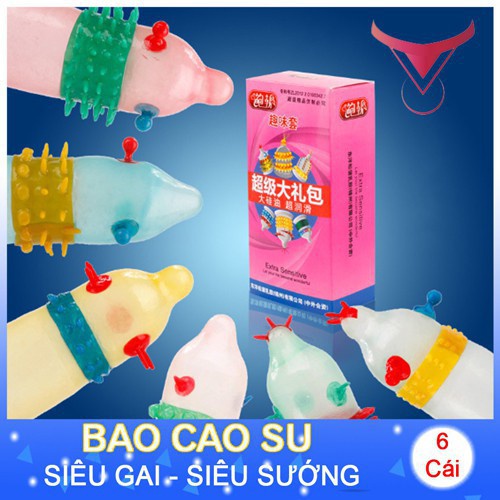 Bao Cao Su siêu gai bi, râu, kéo dài thời gian quan hệ - Hộp 6 chiếc có 6 kiểu gai khác nhau