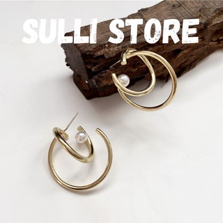 Khuyên tai tròn màu vàng hạt trai sang trọng Hàn Quốc Sulli store