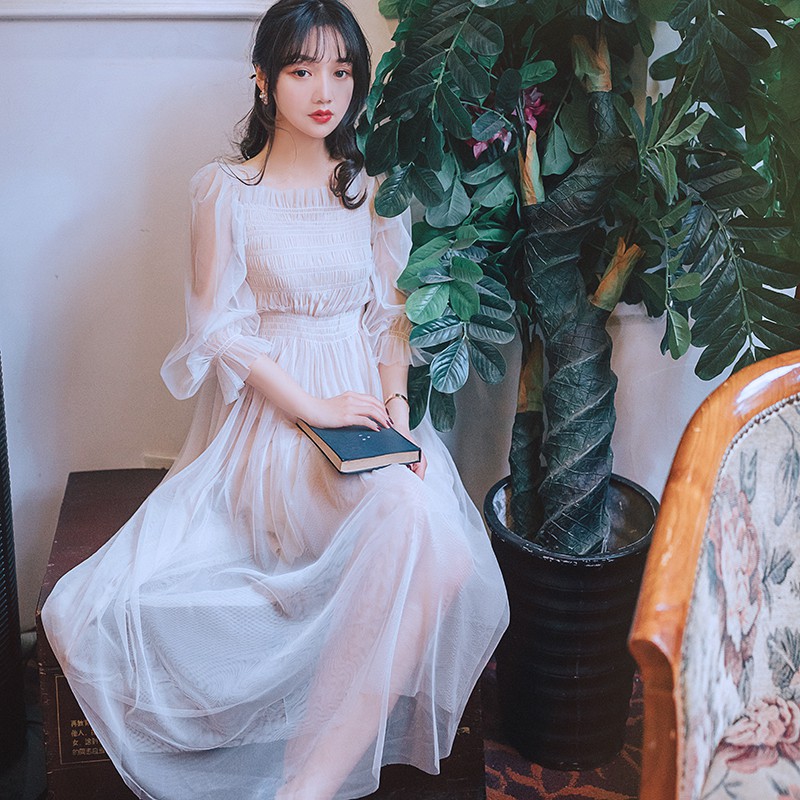 Lady Dress- Váy voan trắng dài