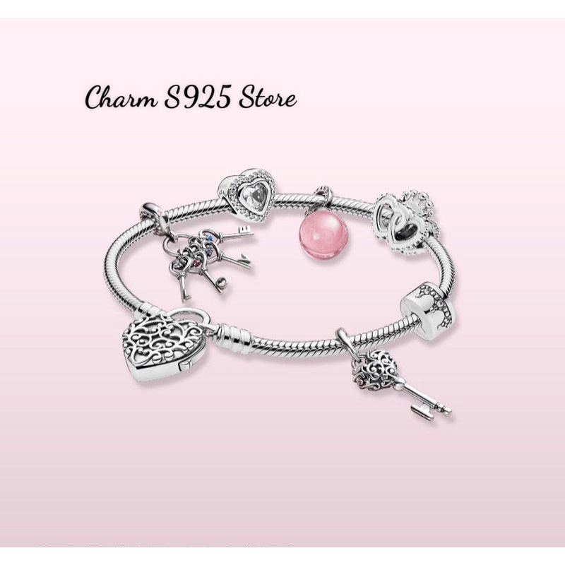 charm pan khoá chặn vương miện đính đá trắng bạc s925