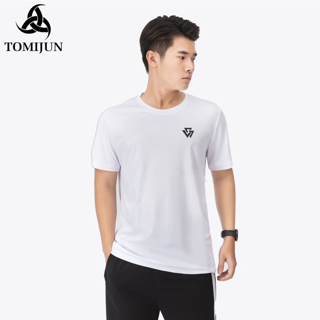 Áo Thể Thao Nam Cộc Tay TOMIJUN Áo thun lạnh cổ tròn, ép vân cao cấp, phong cách, mạnh mẽ và năng động _AOW