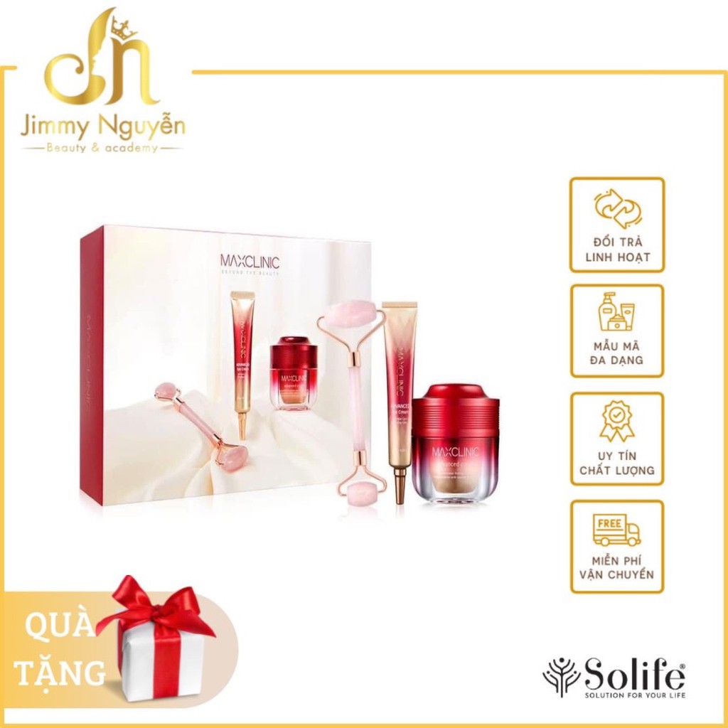 Bộ dưỡng da mặt căng bóng chống lão hóa, serum chống thâm vùng mắt MAXCLINIC tặng kèm thanh lăn đá Thạch Anh- Solife