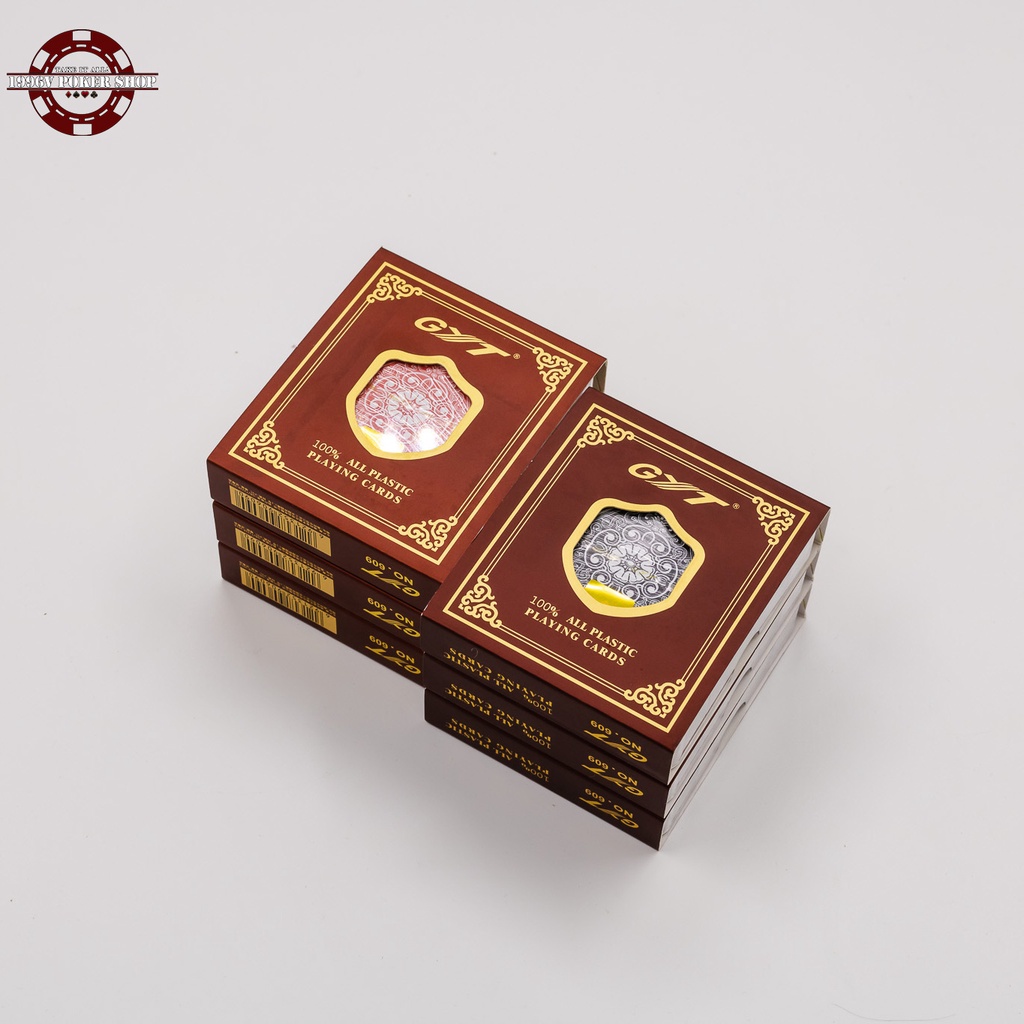 Combo 6 bộ bài tây nhựa Poker size, bài poker plastic card GYT No 609 số to Jumbo chống nước - 1996V Poker Shop