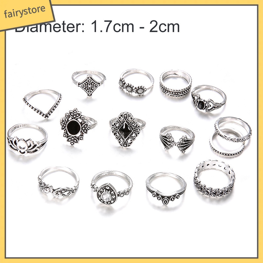 Set 15 nhẫn đeo khớp ngón tay đính đá thời trang cho nữ