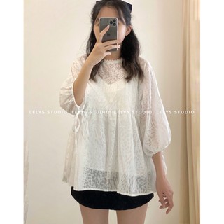 Áo babydoll vải voan tay bồng buộc nơ