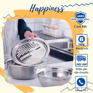 Bộ bào nạo rau củ kiêm rổ và chậu Inox Cao cấp đa năng, Bộ nạo đa năng thép chống rỉ kiêm rổ và chậu rửa