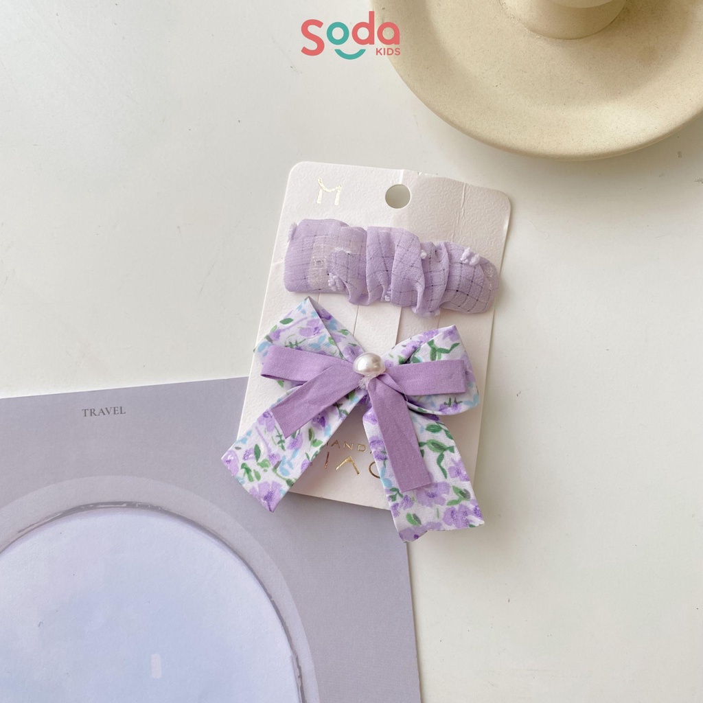 Set kẹp tóc bé gái SODA KIDS kẹp bấm vải nhún và kẹp nơ hoa nhí đính ngọc xinh xắn, dễ thương