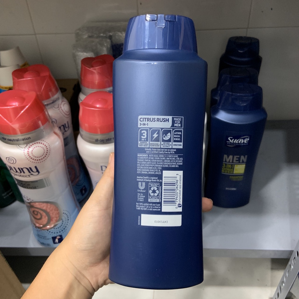 Sữa tắm, gội, xả Suave Men 3in1 hương thơm mạnh mẽ làm sạch và dưỡng ẩm làn da - EDS Hàng Mỹ