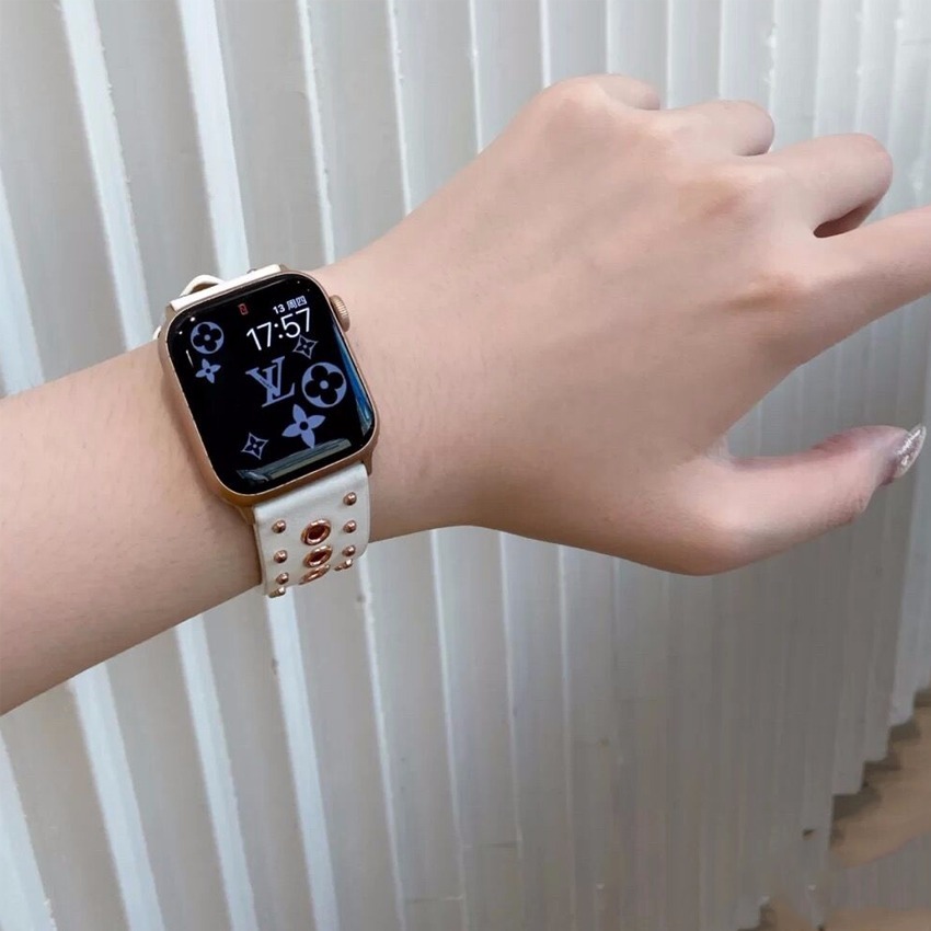 Dây Đeo Da Có Lỗ Đục Kim Loại Cho Apple Watch Series Se 6 5 4 3 2 1 38mm 40mm 44mm 42mm