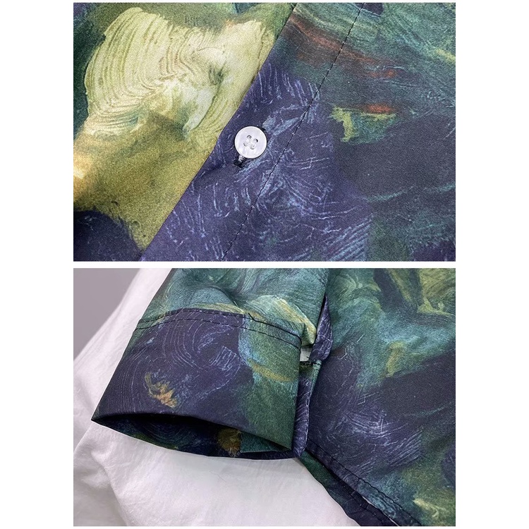 Áo sơ mi dài tay dáng rộng thời trang in tranh sơn dầu phong cách Hàn Quốc