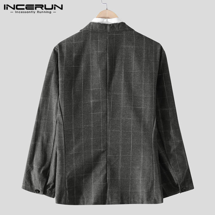 Cửa Hàng Năm Sao INCERUN Áo Khoác Nam Kẻ Ca Rô Cổ Điển Áo Blazer Vải Poplin Công Sở Thông Minh Dài Tay-168