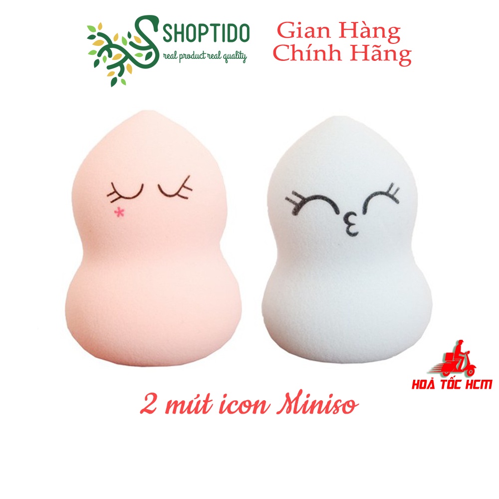 Combo 2 bông mút trang điểm hồ lô Miniso có hình mặt cười ngộ nghĩnh, dễ thương NPP Shoptido