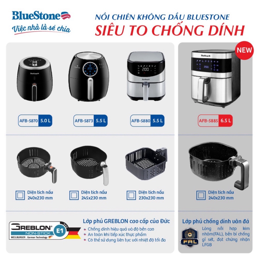 [Siêu Rè] Nồi chiên không dầu điện tử 6.5L BlueStone AFB-5885-Hàng Chính Hãng BH 24 Tháng.