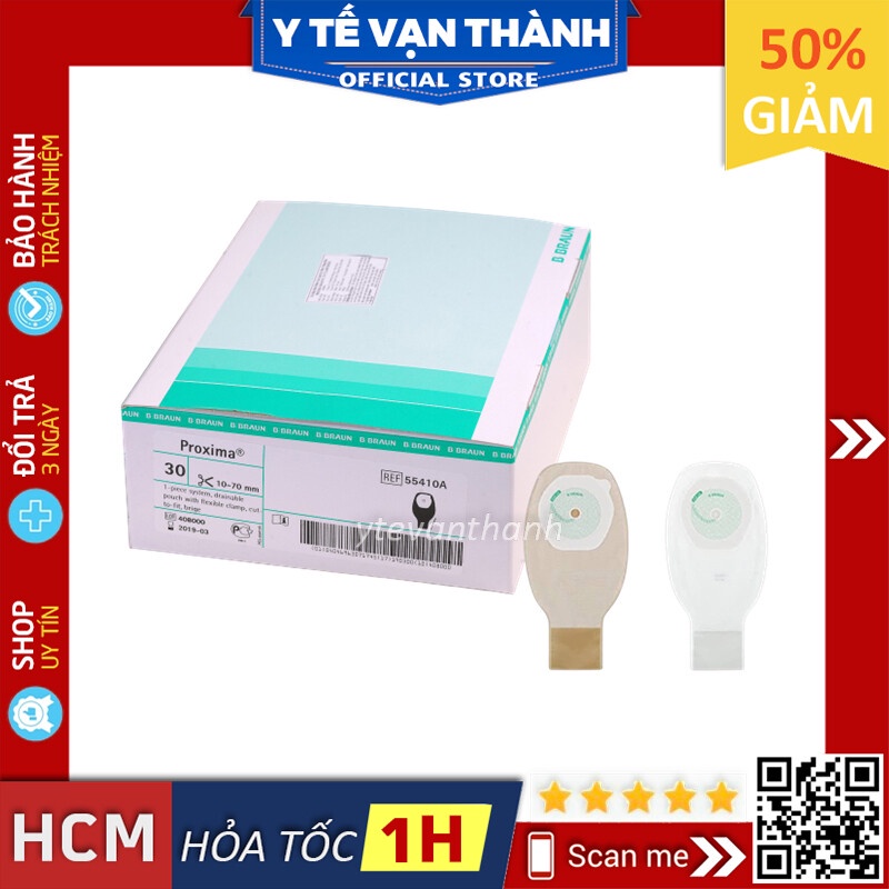 ✅ [TẶNG KẸP]  Túi Hậu Môn Nhân Tạo 1 Mảnh- B.Braun Proxima (Sử Dụng Kẹp), Braun (Đức), Túi Phân -VT0464