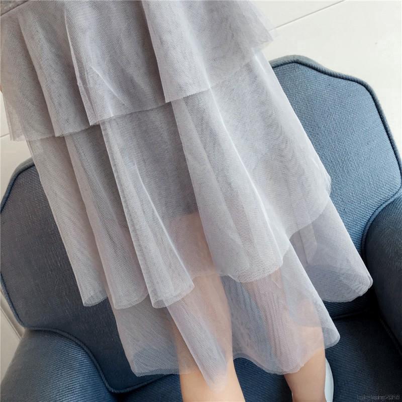 Đầm lưới nhiều lớp tay ngắn cho bé gái