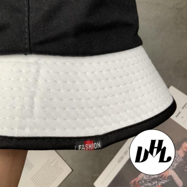 Mũ Bucket Kaki Phối Đen Trắng Thêu Logo CC Thời Trang Unisex Nam Nữ
