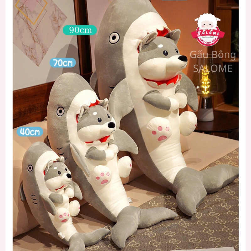 Gấu Bông Cá Mập Mặt Chó Husky SALOME, Qùa Tặng Dễ Thương Có Khóa Kéo