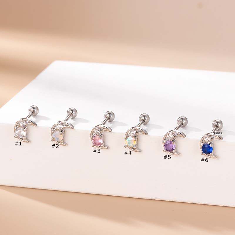 1 Khuyên Tai Helix Dài 6mm Bằng Thép Không Gỉ Đính Đá Zircon 20Gauge