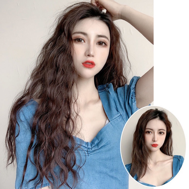Bộ Tóc Giả Dài Xoăn Chữ U Uốn Gợn Sóng Lớn Chất Liệu Len Lông Xù Cho Nữ
