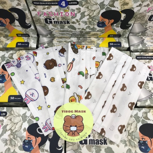 Khẩu Trang Cao Cấp 4 Lớp Gấu Hoạ Tiết Hoạt Hình Garcotex Fashion Mask