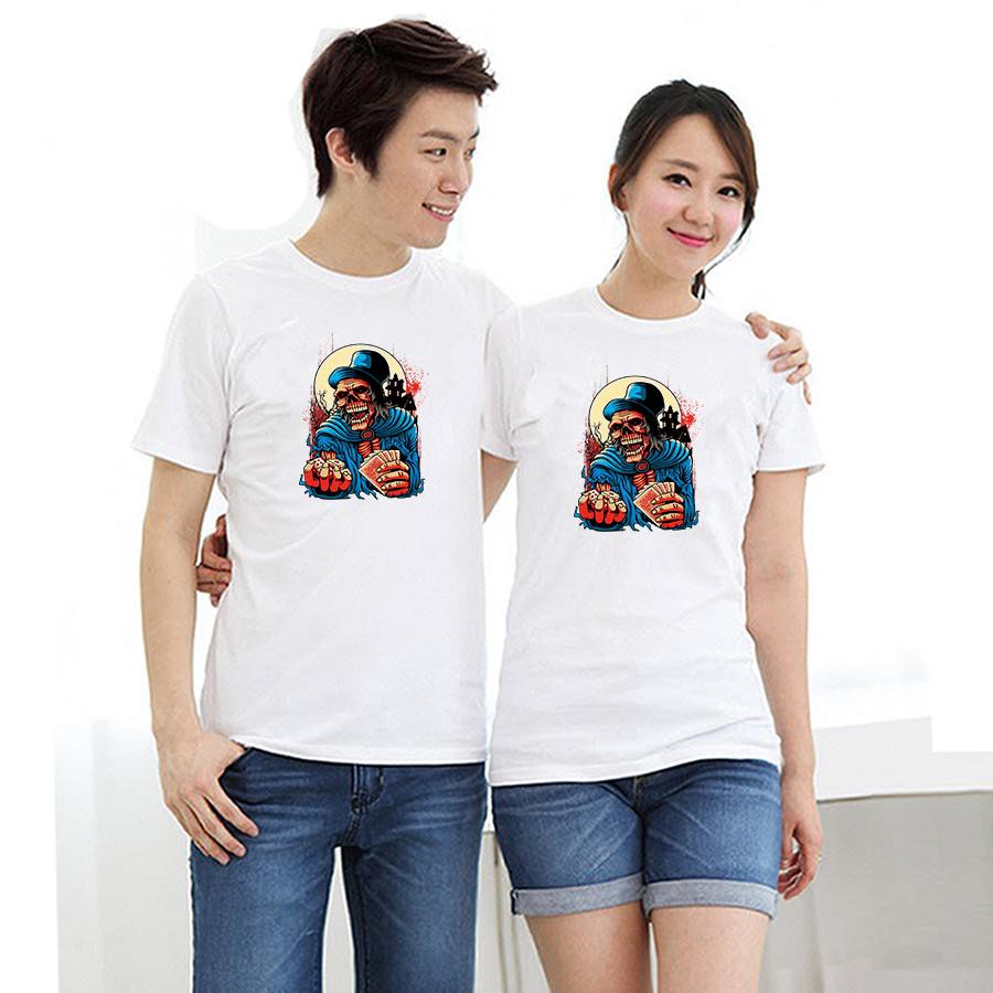 Áo thun cặp đôi in hình quỷ bài form rộng phong cách hàn quốc