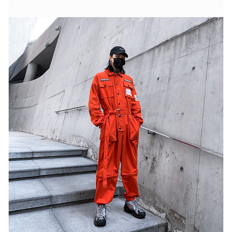 Set Jumpsuits Áo liền quần túi hộp dài tay có tách ống rời phối dây dù cực chất cho Nam Nữ