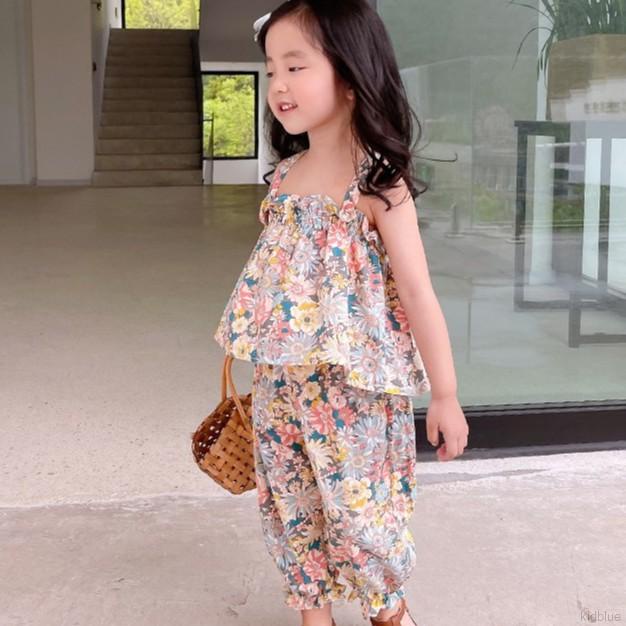 Bộ Áo Hai Dây + Quần Dài Chống Muỗi Phong Cách Phương Tây Cho Bé Gái