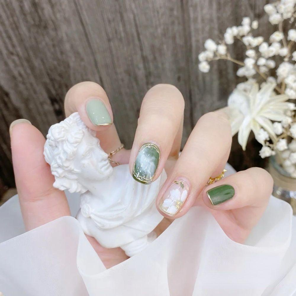 Bộ Móng Tay Giả Che Phủ Toàn Diện Họa Tiết Hoa Trà Đào Xinh Xắn