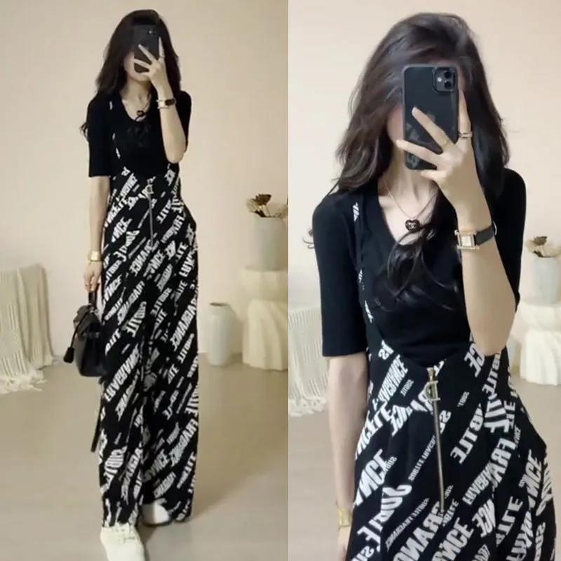 Quần Yếm Ống Rộng In Họa Tiết Monogram Thời Trang