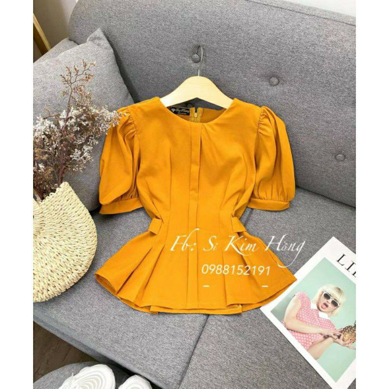 Áo peplum cổ tròn tay phồng | BigBuy360 - bigbuy360.vn