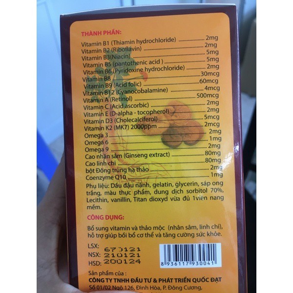 Viên Sâm Bổ 19B MAX OMEGA 3.6.9 Hộp 100 Viên