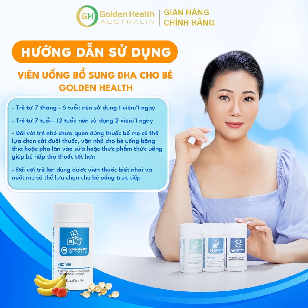 [GOLDEN HEALTH] Viên uống hỗ trợ phát triển trí não trẻ em Kids DHA (60 viên)