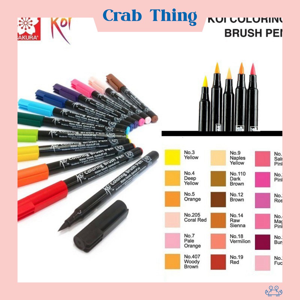 BÚT CỌ MÀU NƯỚC SAKURA KOI COLOURING BRUSH PEN (lẻ) - Bảng mầu A [SALE SẬP SÀN]