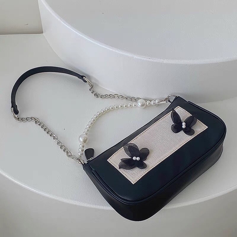 Túi đeo vai IELGY trang trí bướm phối chuỗi ngọc trai vintage kiểu Pháp cho nữ