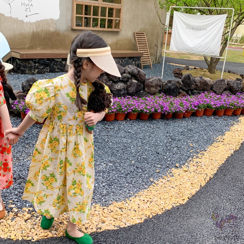 Đầm Tay Phồng In Họa Tiết Hoa Phong Cách Hàn Quốc Thời Trang Mùa Hè Cho Bé Gái