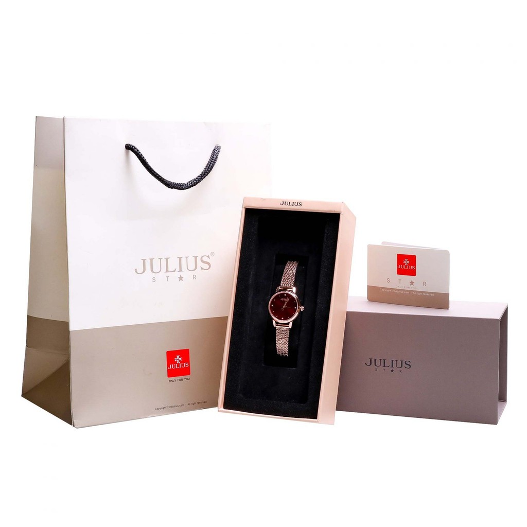 Đồng hồ nữ JS-045B kính sapphire Julius Star Hàn Quốc dây thép (đồng mặt dỏ)