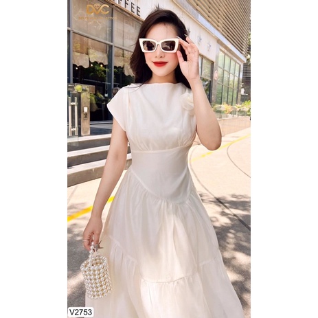 V2753- váy maxi voan màu kem