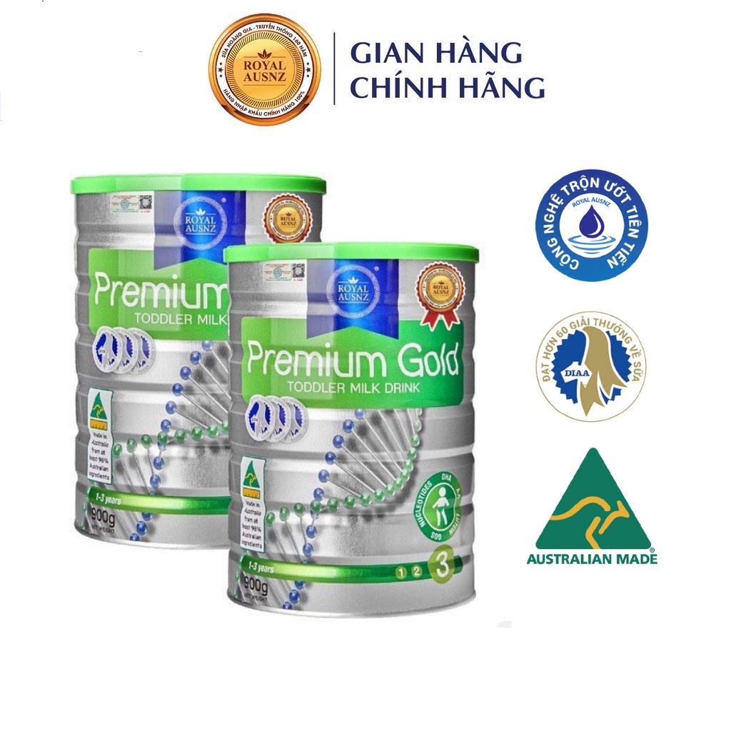 [Combo 2 Sữa Tặng Quà] Sữa Bột Hoàng Gia Úc Premium Gold Số 3 Bổ Sung Vitamin, Khoáng Chất Cho Trẻ ROYAL AUSNZ 900g