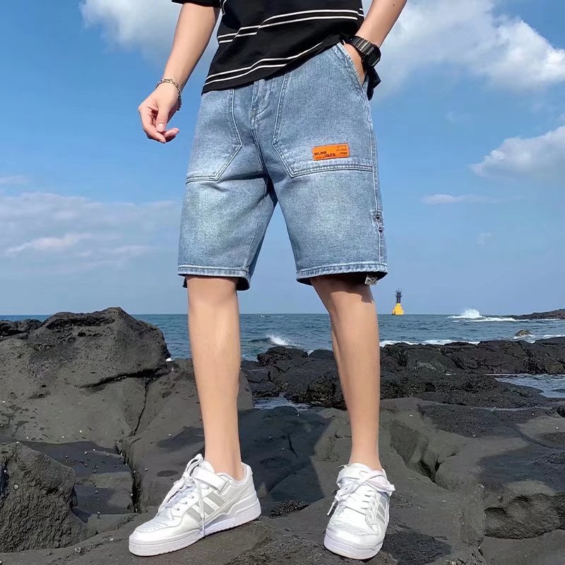 【M-3XL】Quần Short Denim Chống Mài Mòn Dáng Rộng Thời Trang Mùa Hè Phong Cách hip hop Hàn Quốc Cỡ Lớn Cho Nam