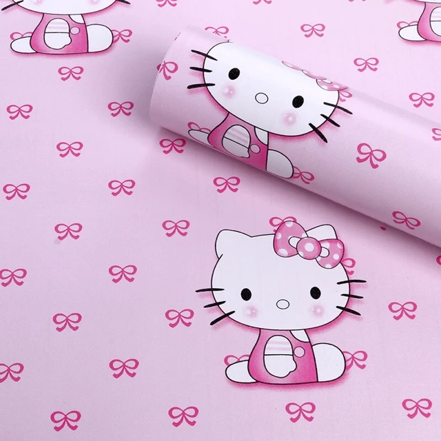 Giấy dán tường hello kitty decal các mẫu hồng đáng yêu đẹp 10m x45cm