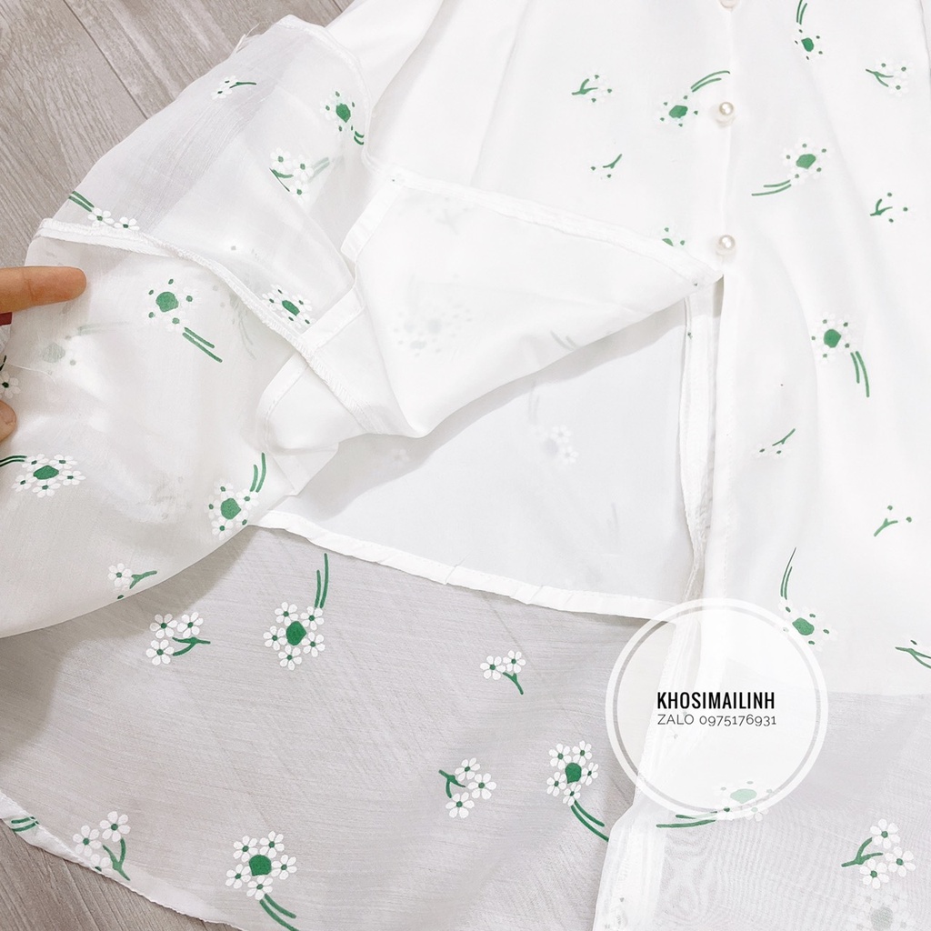 ✨BÁN SỈ✨Đầm voan trắng hoa xanh 2 lớp nhún ngực 2 lớp