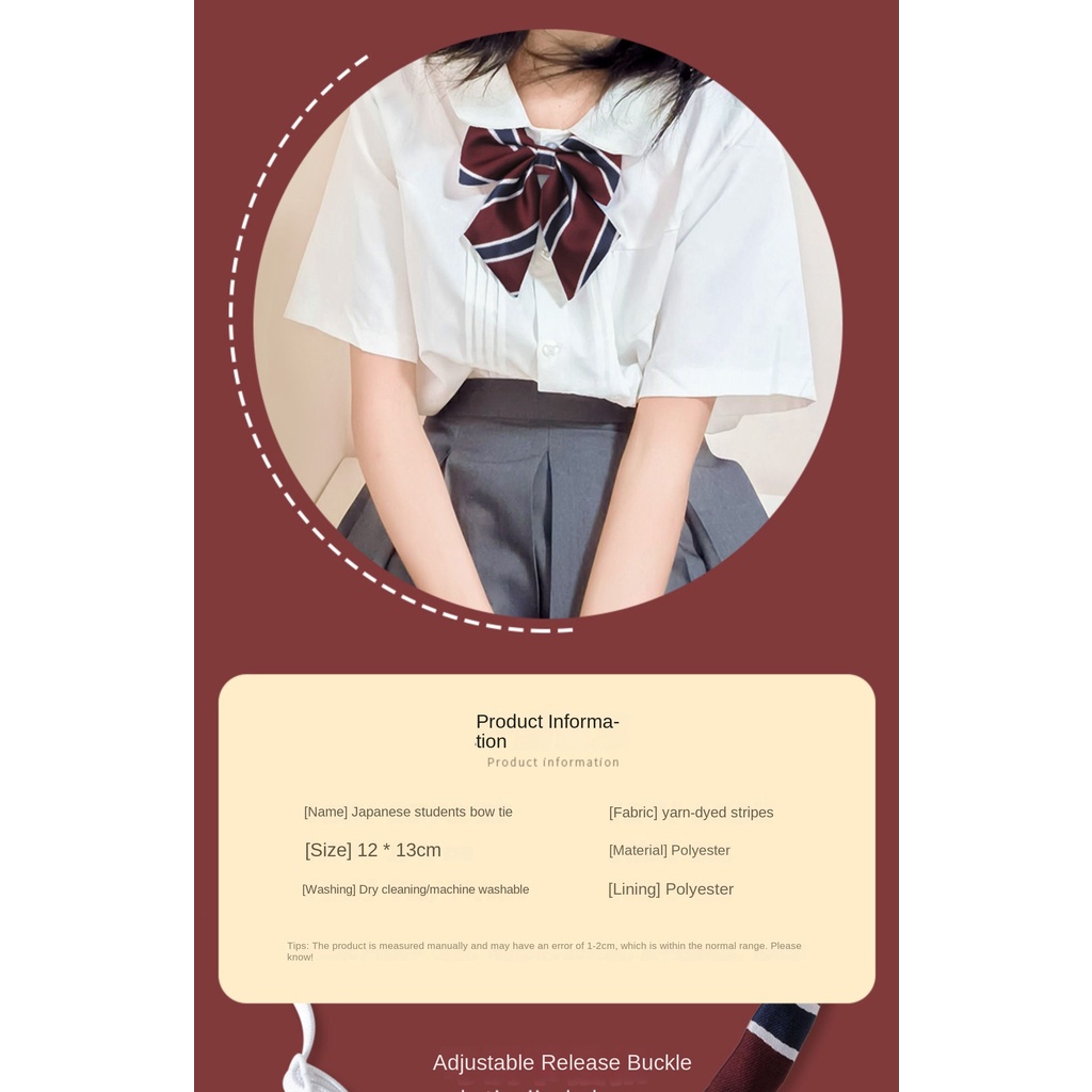 Nơ Đồng Phục Màu Đỏ Rượu Vang Phong Cách Preppy Nhật Bản Cho Nữ