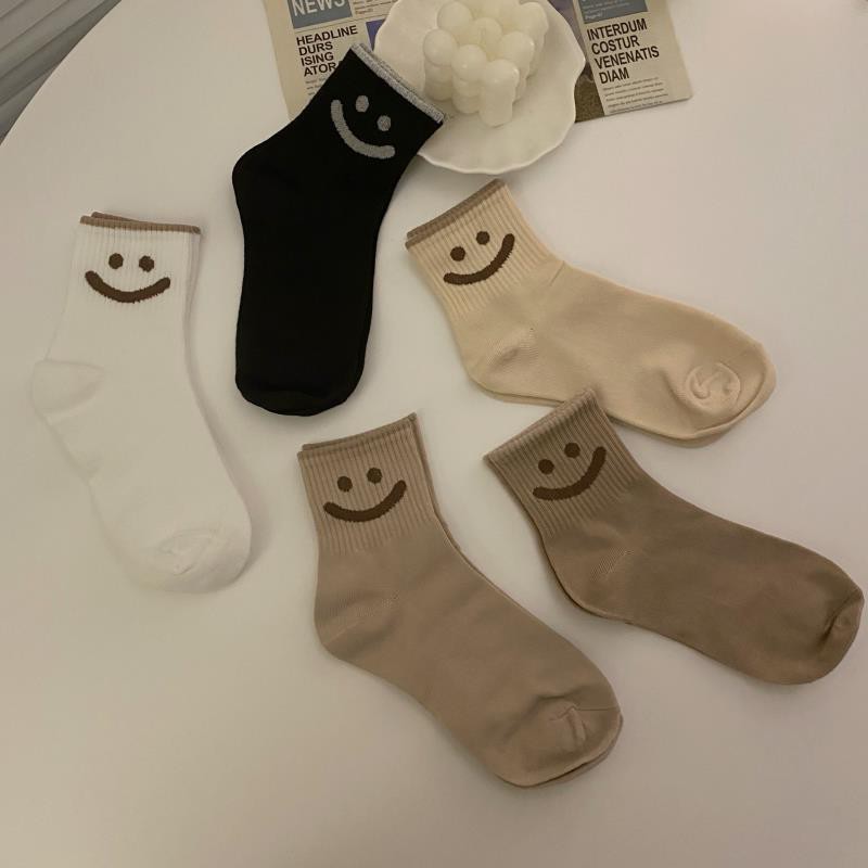 Vớ cotton co giãn thoáng khí họa tiết mặt cười thời trang thu đông dành cho nữ
