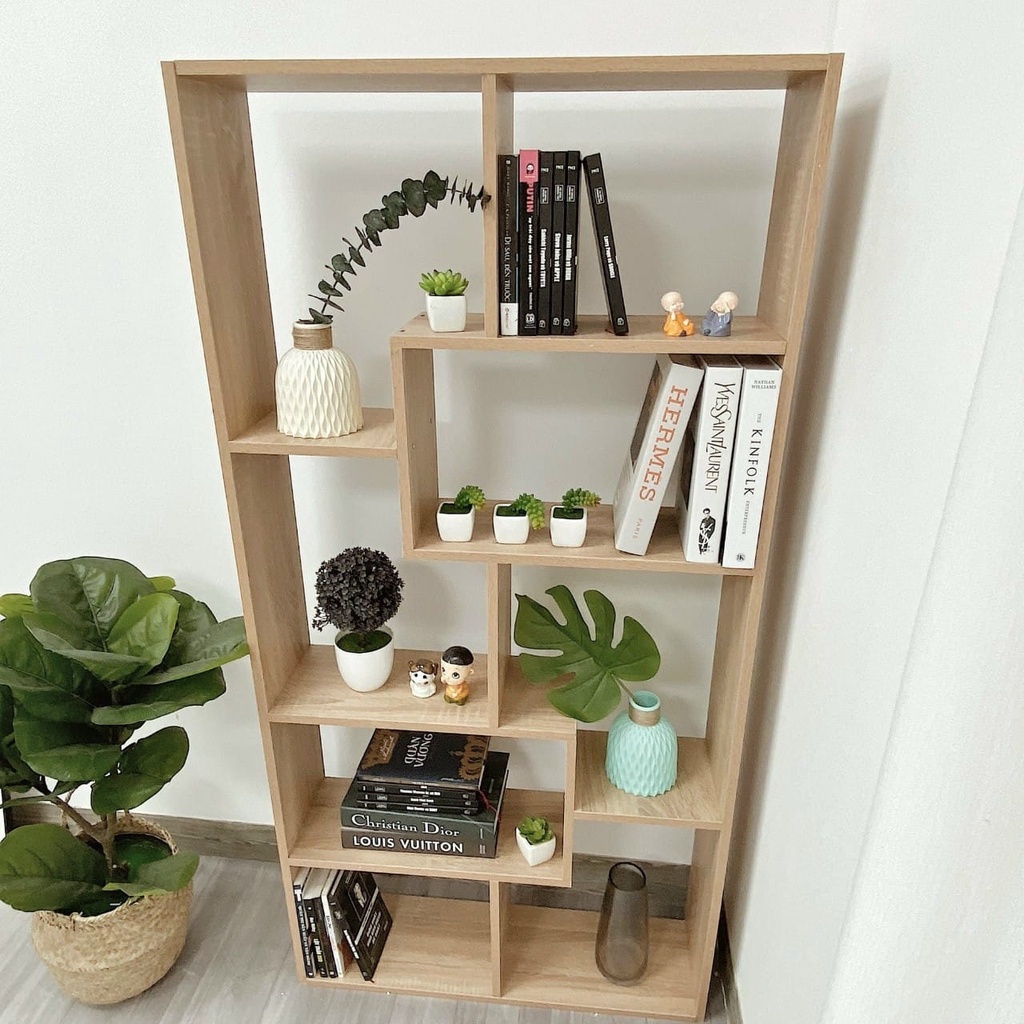 Kệ sách để sàn thông minh phù hợp mọi bàn làm việc, bàn máy tính decor màu Vân gỗ thương hiệu IGA- GP42.3