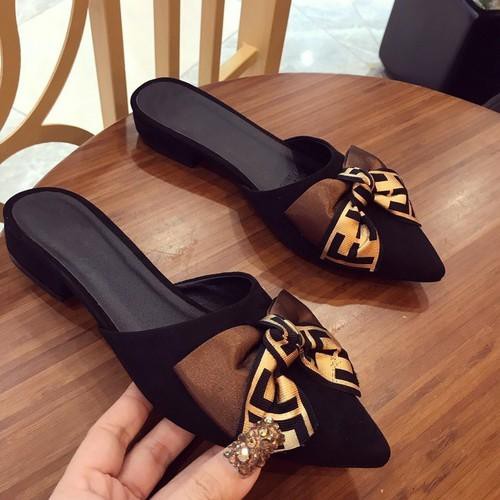 Dép sục nữ phối nơ họa tiết - Dép nữ da nhung mềm mịn - khosi.rosa