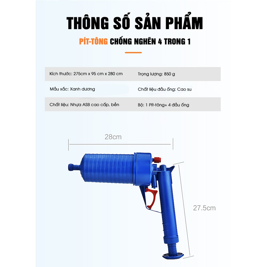 PITONG CHỐNG TẮC 4 TRONG 1 CAO CẤP, Thông Tắc ống Nhà Tắm, Tắc bồn Cầu, Chậu Rửa Mặt, Có thể Thông Các đoạn ống tắc dài