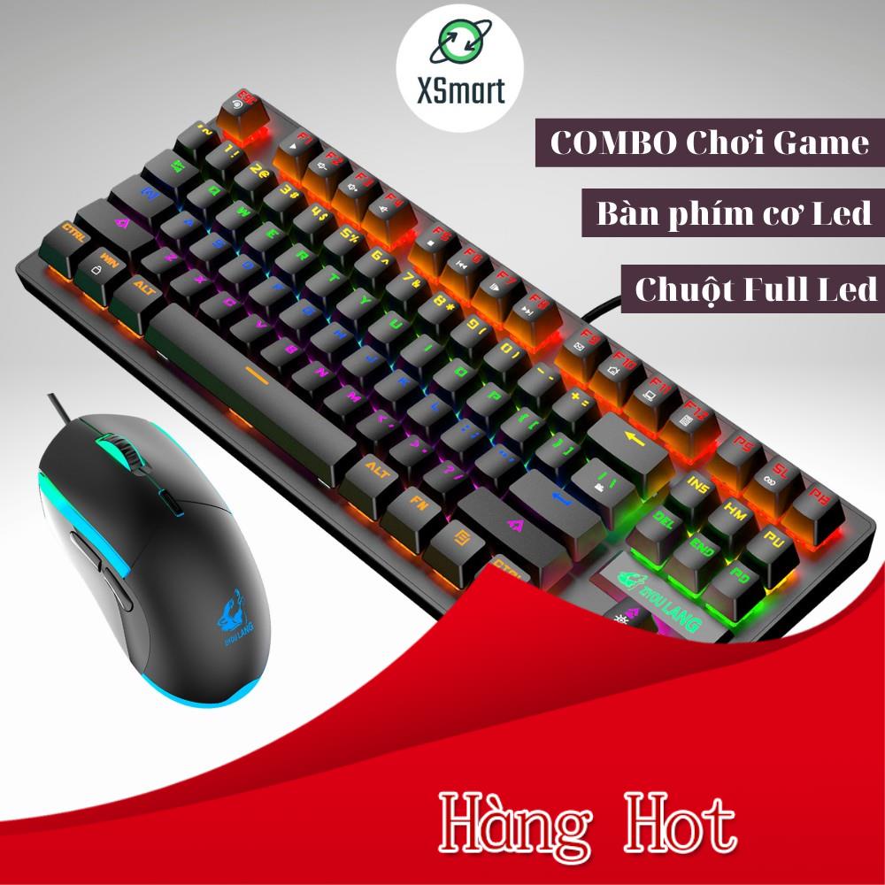 Bộ bàn phím cơ và chuột có dây đèn LED đổi màu siêu đẹp chơi game làm văn phòng cực đã K2+V7 (Đen)