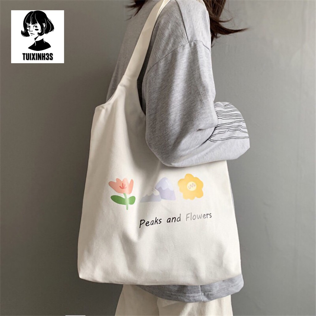 Túi tote Vải canvas mềm Đẹp Cực Hot có khóa miệng đựng vừa a4 tặng quà xinh